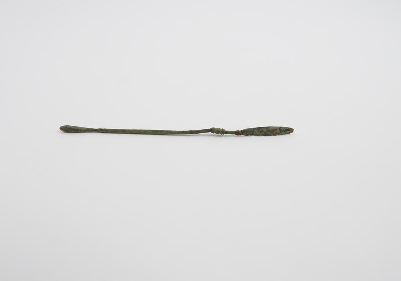 Combined spatula and olive-ended probe, bronze