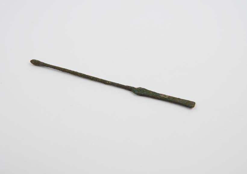 Combined spatula and olive-ended probe, bronze