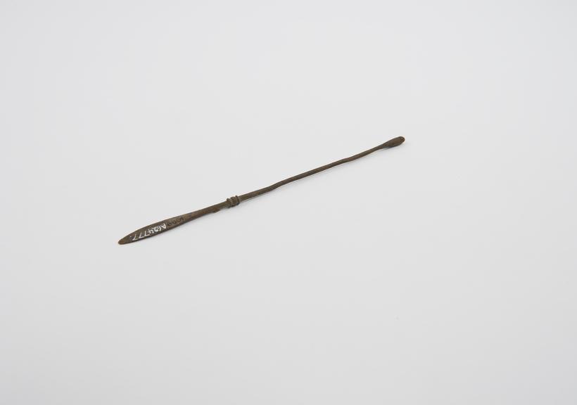 Combined spatula and olive-ended probe, bronze