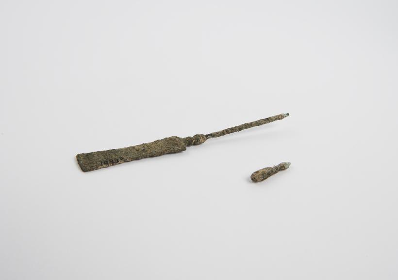 Combined spatula and olive-ended probe, bronze, found in Cyprus