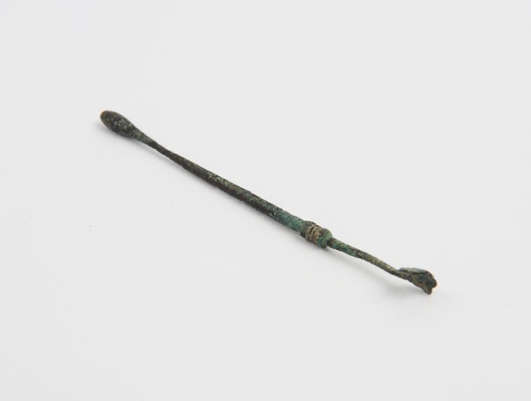 Ligula, combined, olive-ended probe and spatula, bronze