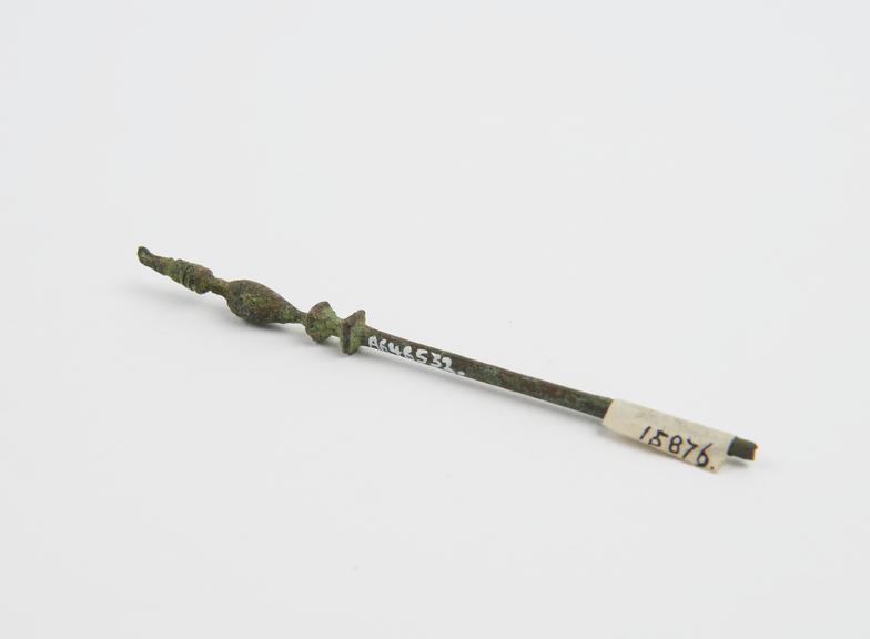 Probe(?), bronze, with decorated head, incomplete, Roman(?)