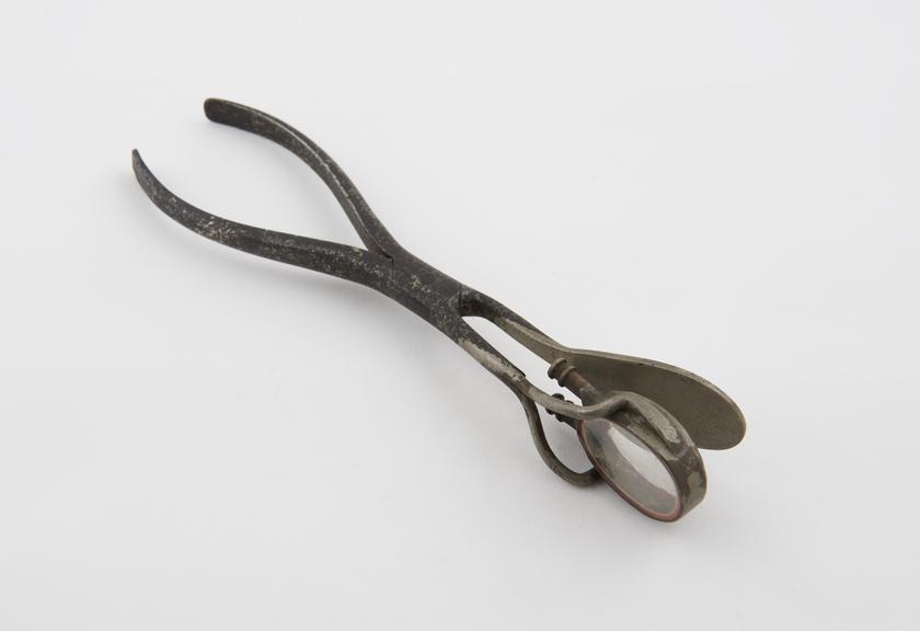 Tongue forceps, with glass inspection window, steel