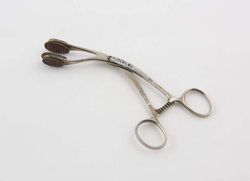 Young's tongue forceps, steel, plated, 1881-1920