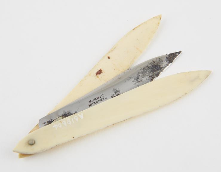 Seton needle, steel, in ivory sheath, by Ferguson of London