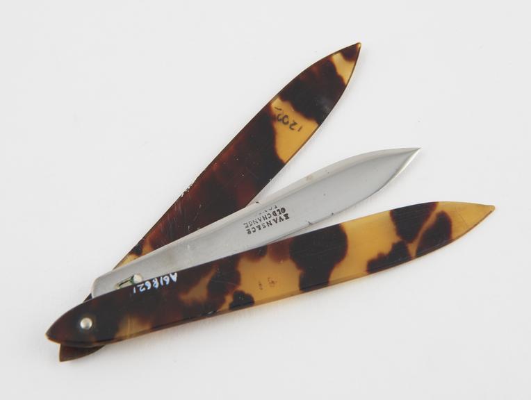 Seton needle, steel, in tortoiseshell sheath, by Evans and Co