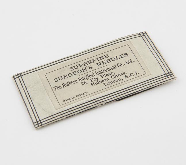 Packet containing six needles by the Holborn Surgical