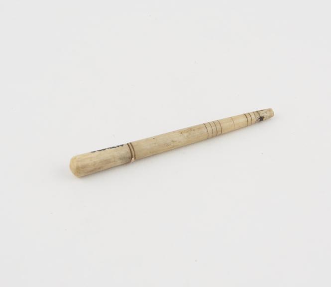 Ivory torcar screw case, empty, European, 1850-1920