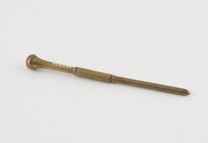 Trocar, steel, in metal case, No. 3, English(?), 1881-1920