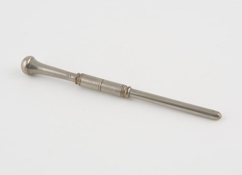 Trocar, steel, in metal case, No. 4, English(?), 1881-1920