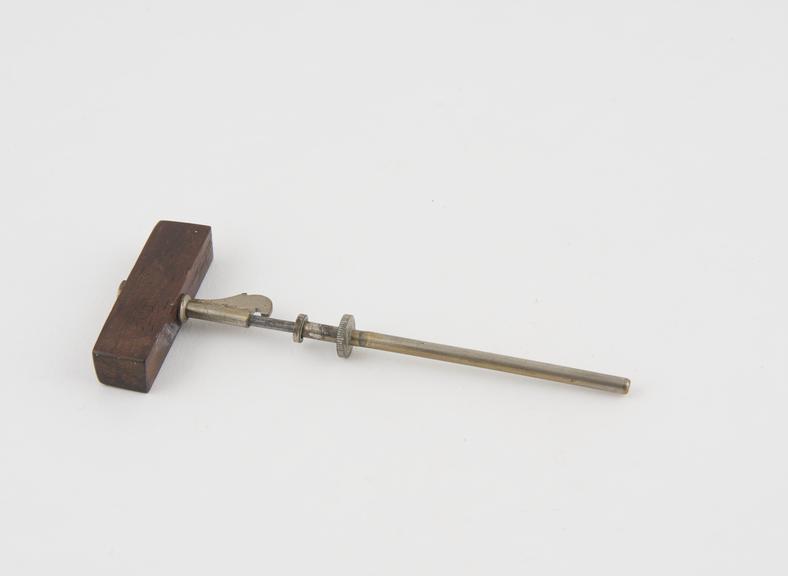 Steel trocar and screw cannula with wooden handle, French(?)