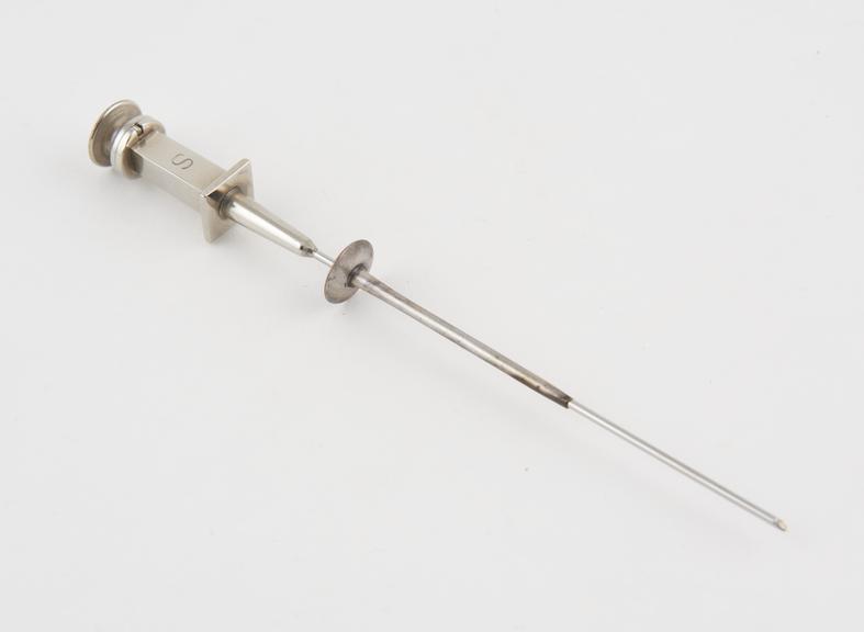 Steel exploring trocar with plated cannula, European, 1880-1930