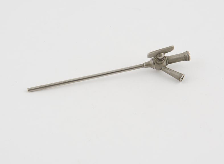 Metal cannula with dual junction stopcock, European, 1871-1930