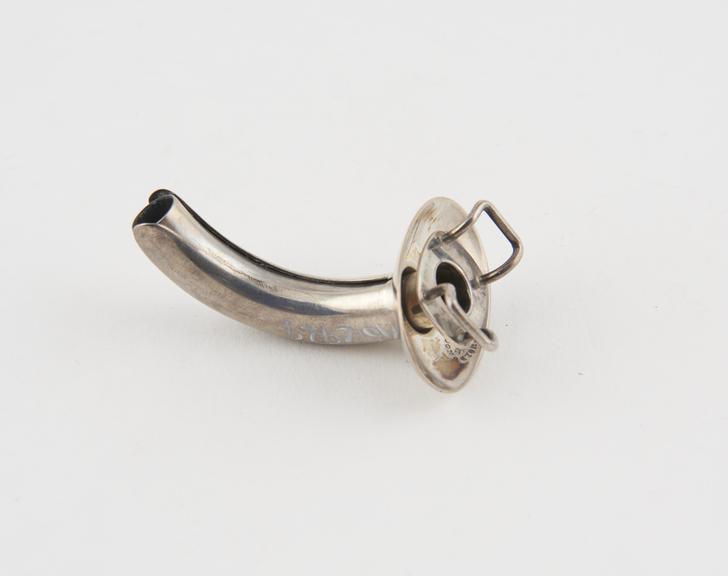 Arnold and Sons tracheotomy cannula, silver, 1880-1920