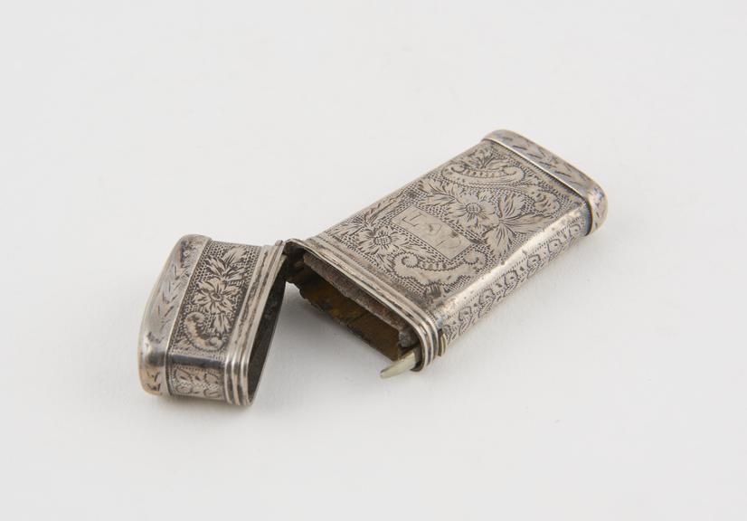 Empty lancet case, silver, made in London, 1854