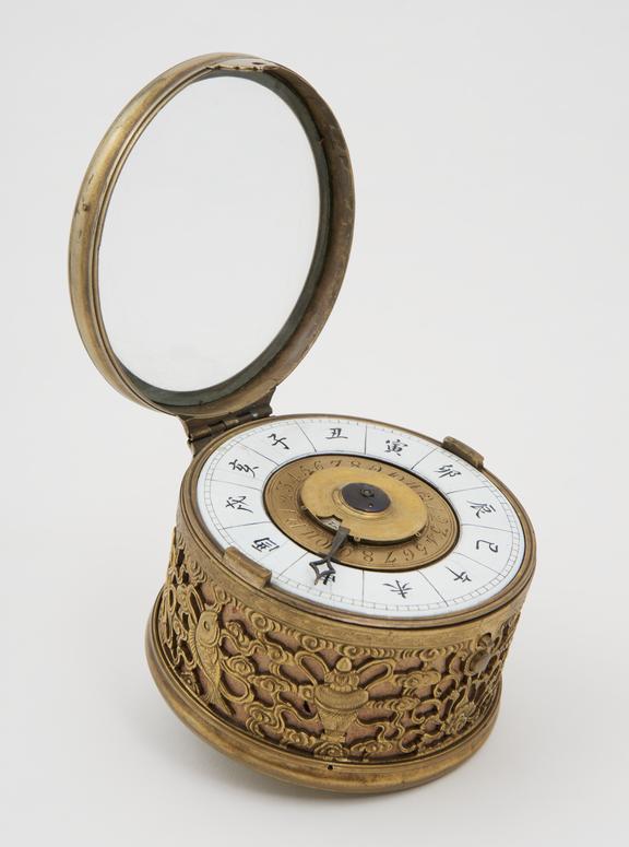 Brass Japanese table clock, spring-driven balance wheel clock