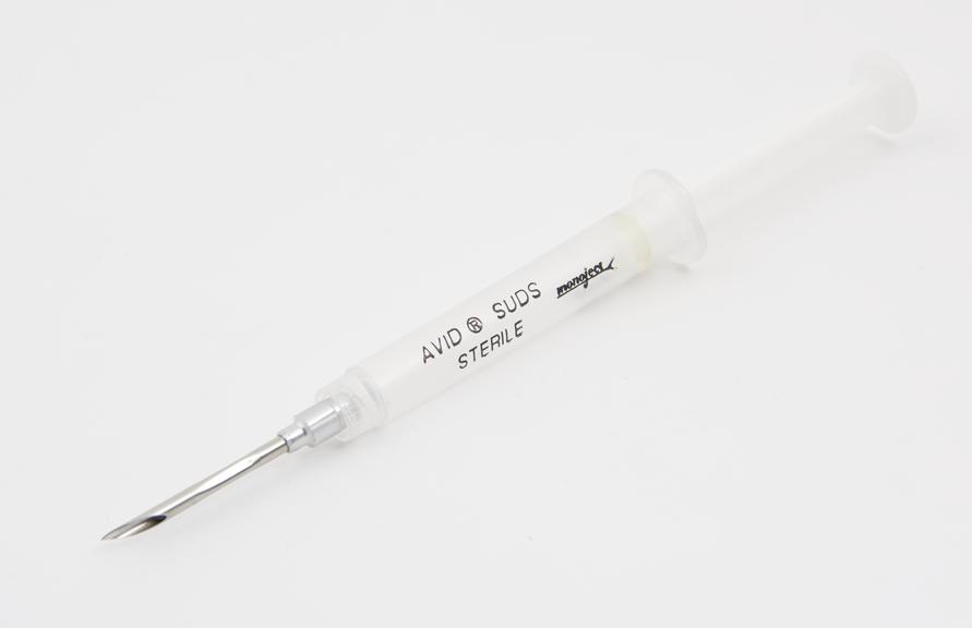 Sterile syringe containing pet identification chip, by Avid Plc