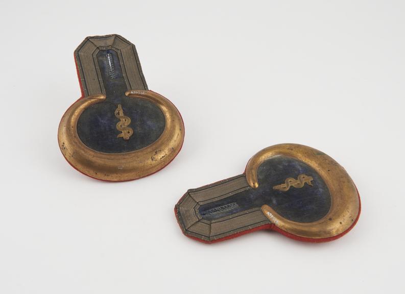 Pair of medical officer's velvet and ormolu epaulettes, German