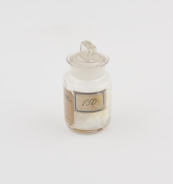 Glass stoppered jar containing compound (Leucine), 1870-1880