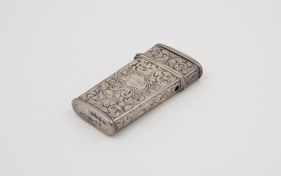 Empty lancet case, silver, made in Birmingham, 1847