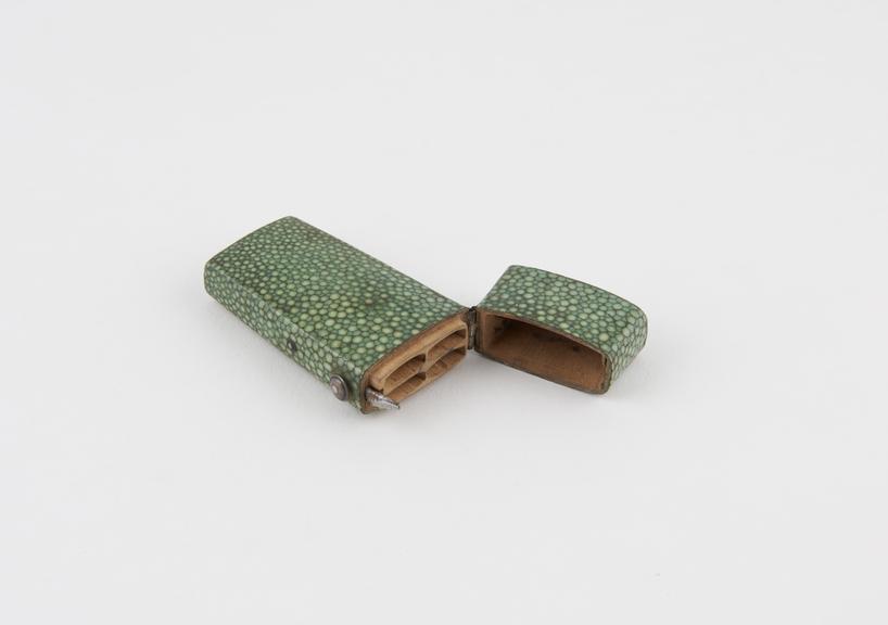 Lancet case, empty, shagreen, engraved R.P. to G.H.B