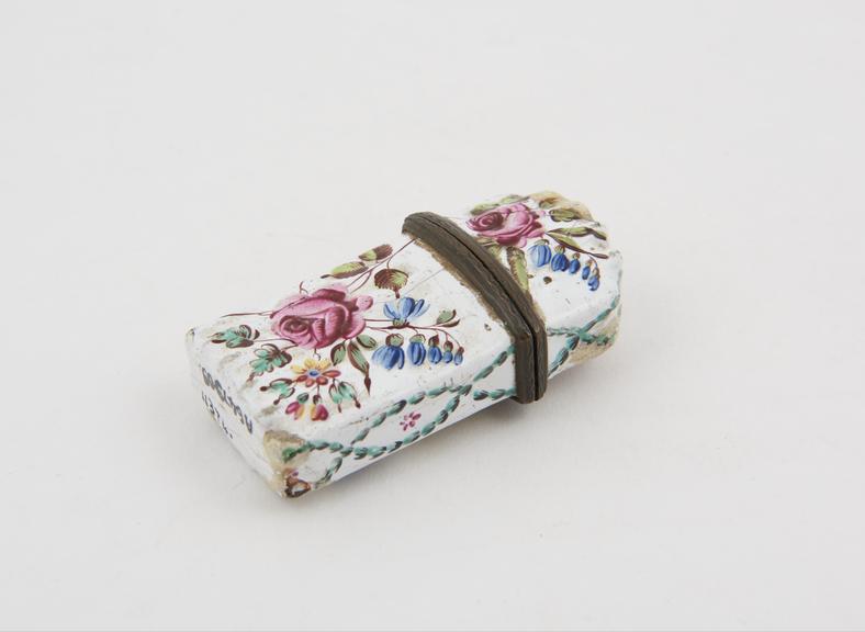 Empty lancet case, glazed and decorated earthenware