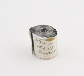 Spool 2 of aluminium rainfall record tape, counted, unsigned, United Kingdom, dated 25 June 1958
