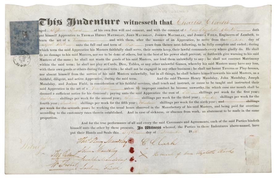 Indenture of apprenticeship to the firm of Maudslay Sons and