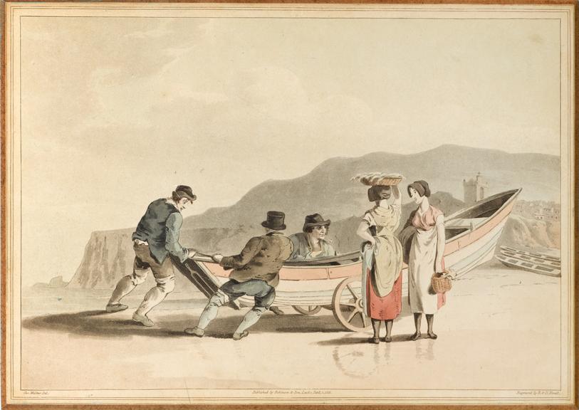 Coloured engraving of an East Coast Coble, 1813.