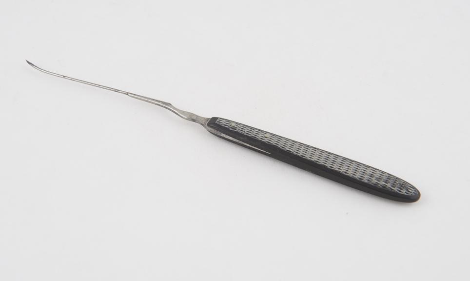 Vaginal fistula needle, steel and ebony, by Charriere of Paris