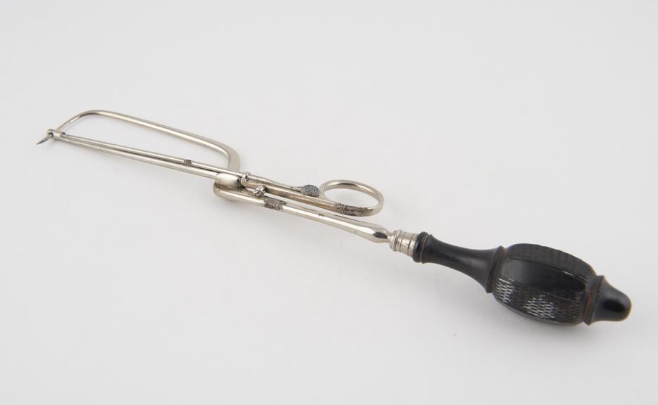 Suture needle, steel and ebony, by Luer of Paris