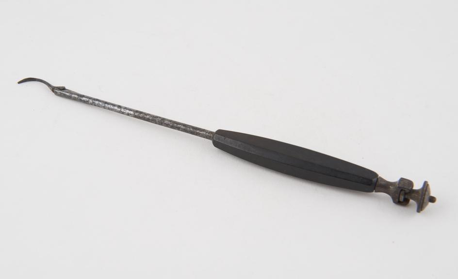 Adjustable vaginal fistula needle (?), steel with ebony handle