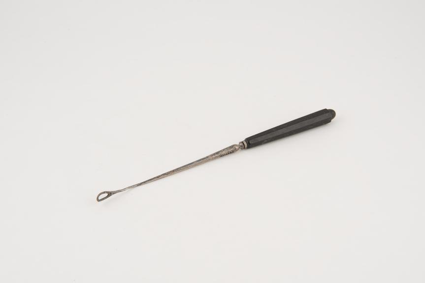 Curette, uterine, copper shaft, ebony handle, European