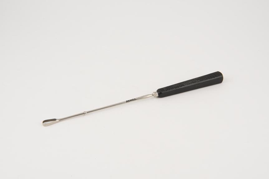 Curette, uterine, steel shaft, ebony handle, by Down of London