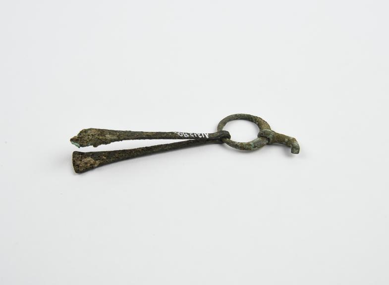 Forceps and key on ring, bronze, perhaps Roman, found at Tyre
