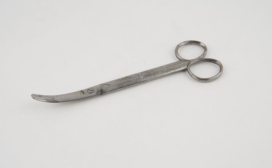 Surgical scissors curved on flat, by Mayer and Meltzer, London