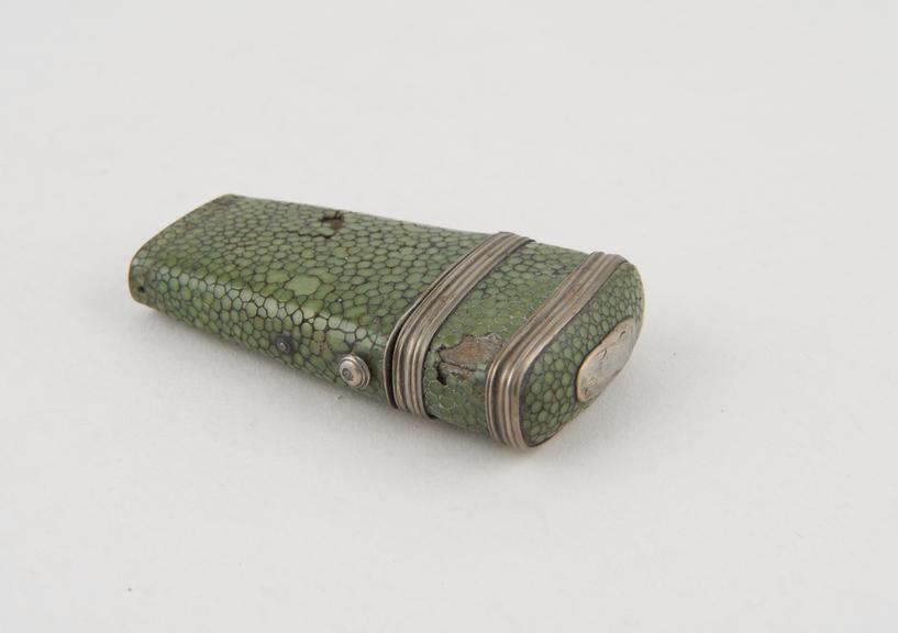 Lancet case only, empty, shagreen and silver