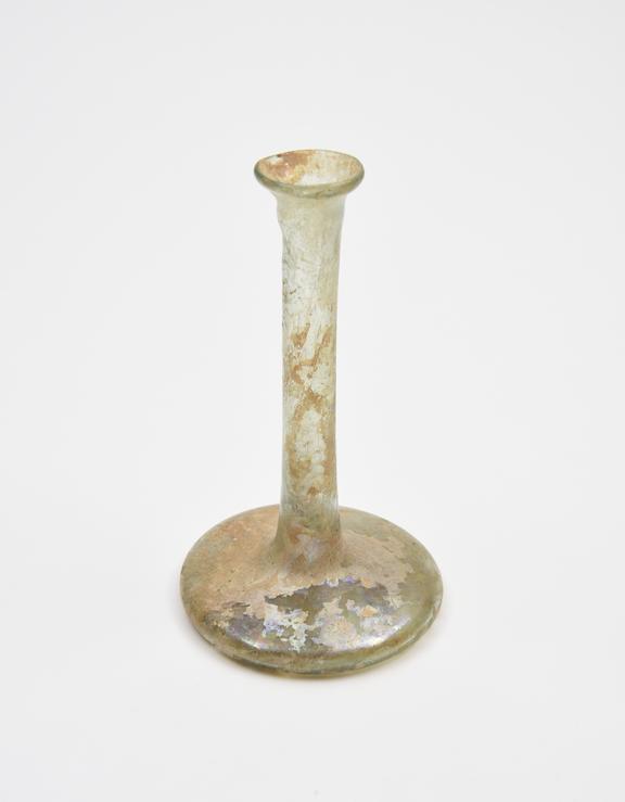 Glass candlestick flask, Roman, 151 to 300 AD