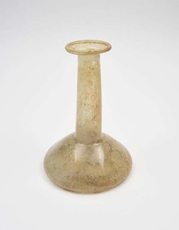 Glass candlestick flask, Roman, 151 to 300 AD