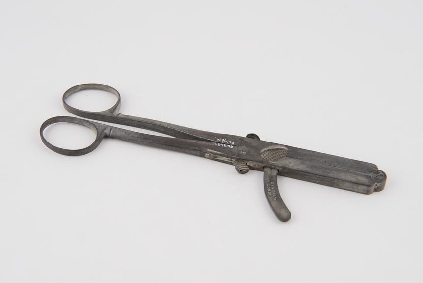 Haemorrhoidal clamp(?), steel, by Evans and Co