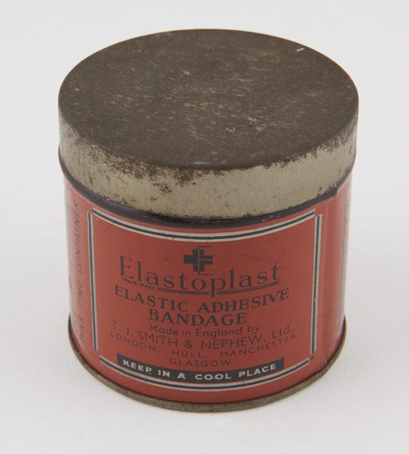 Tin of elastoplast elastic adhesive bandage, made by T.J