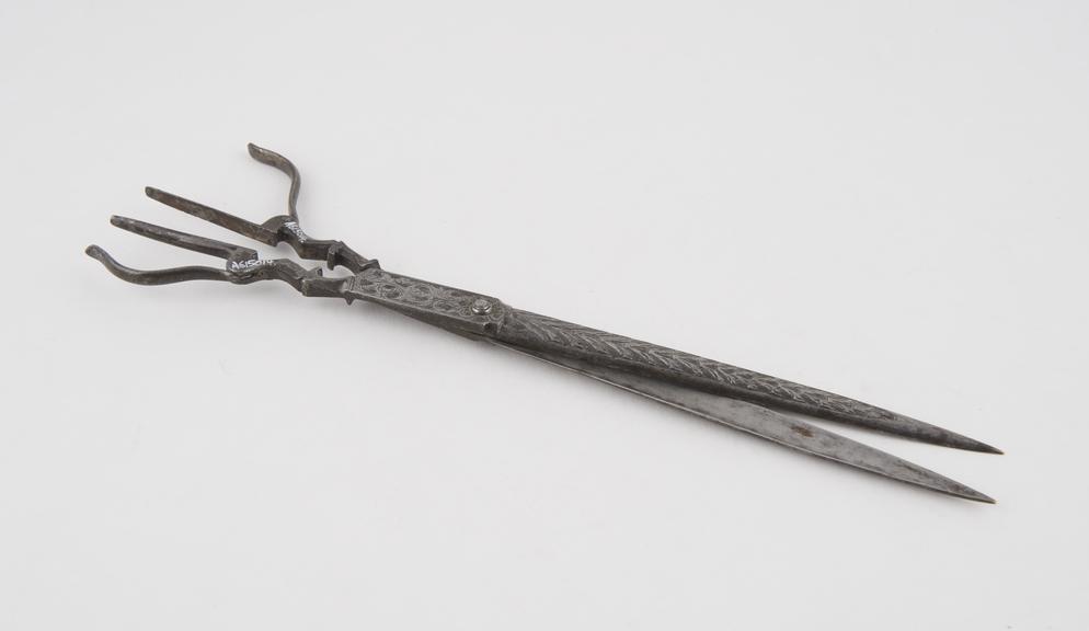 Scissors, steel with incised decoration, Middle East, 1701-1900