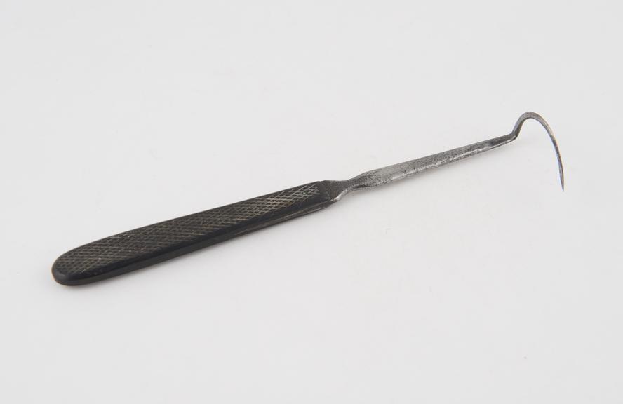 Cleft palate needle, steel and ebony, by Aitken of York