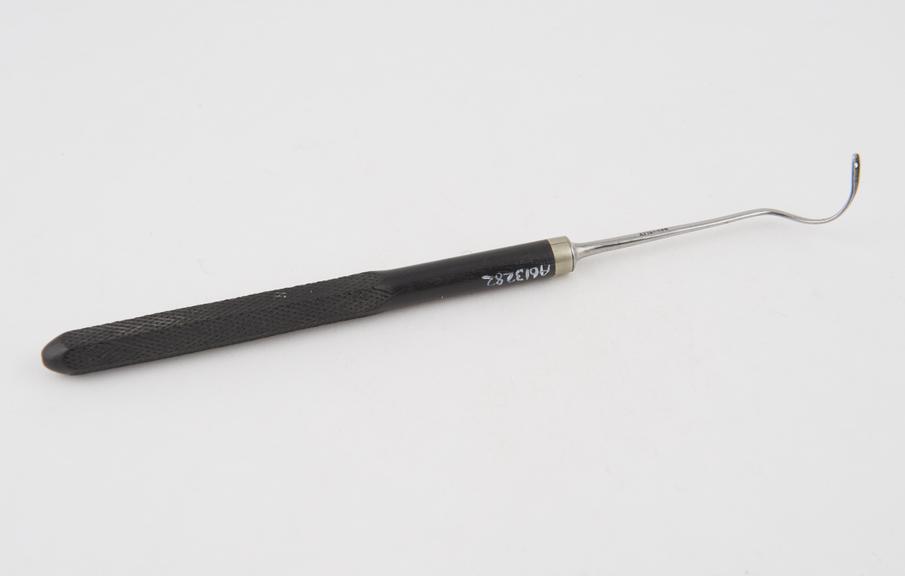 Cleft palate needle, steel and ebony, by Hawksley of London