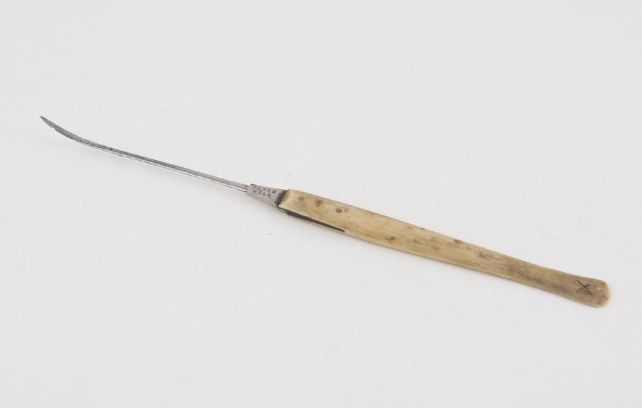 Cleft palate needle, steel and ivory, by Blackwell of London