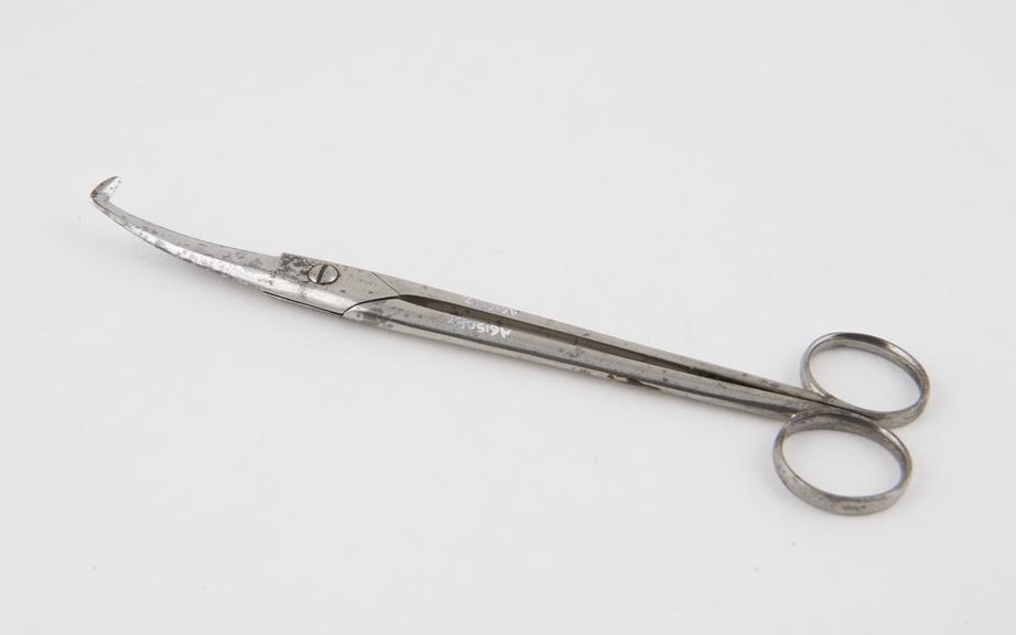 Surgical scissors, curved and probe ended by Savigny, London