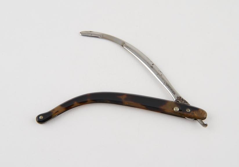 Hernia bistoury, steel, folding, in tortoiseshell sheath