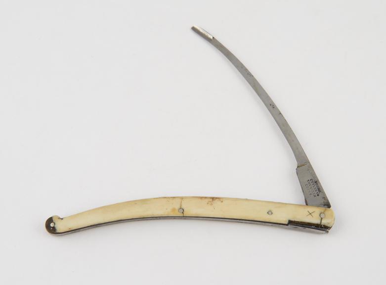 Bistoury, steel, folding, in ivory sheath