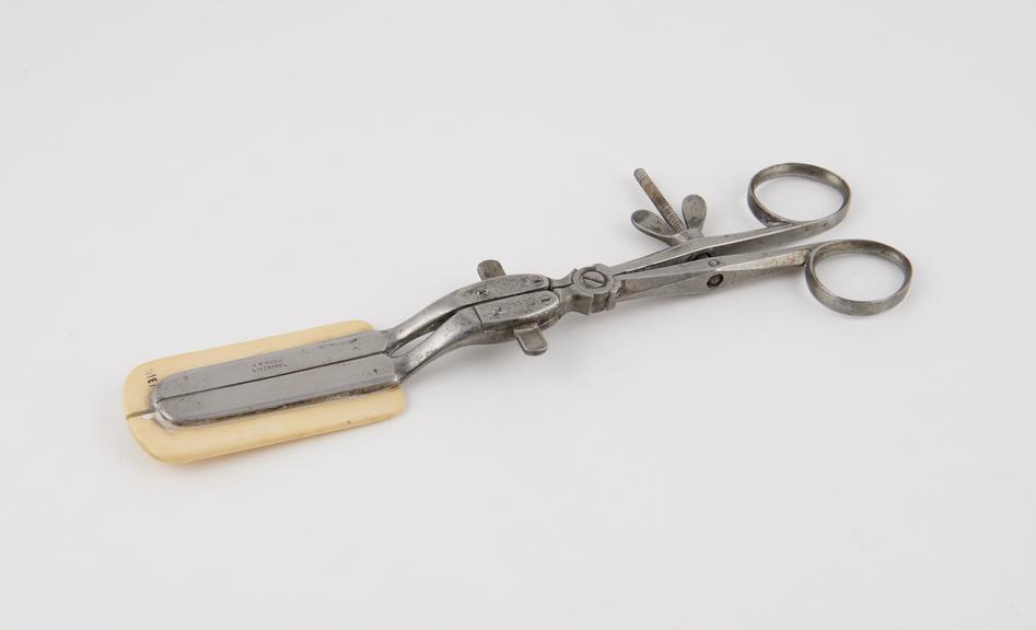 smith's haemorrhoidal clamp, steel and ivory, by J.W