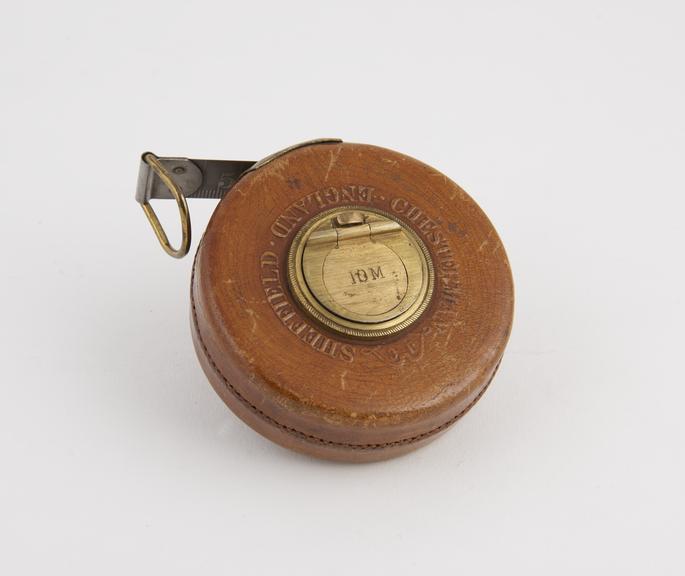 10 metre steel measuring tape in leather case, by J. C